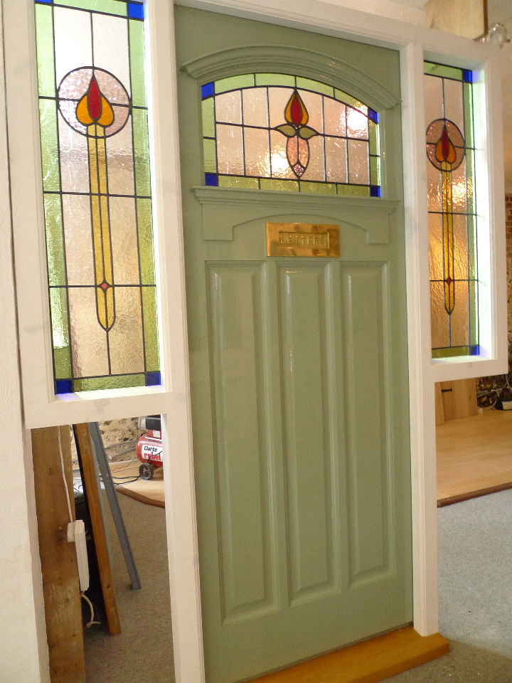 1930's Stained Glass Front Door Complete With Frame