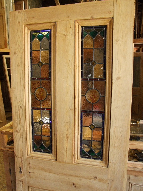 Antique Stained Glass Front Door With Handpainted Glass Panels