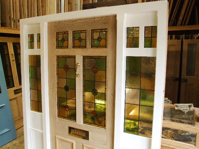 Stained Glass Front Door With Frame And Sidelights