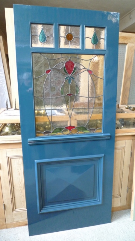 Art nouveau  Three Over One Panel Stained Glass Front Door
