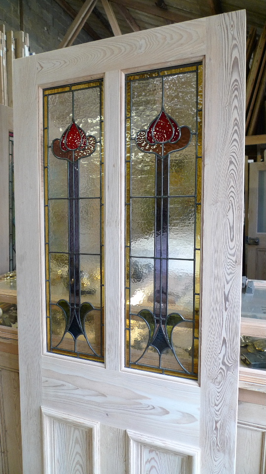 Pitch Pine Front Door Glazed With Art Nouveau Panels Stained Glass Doors Company