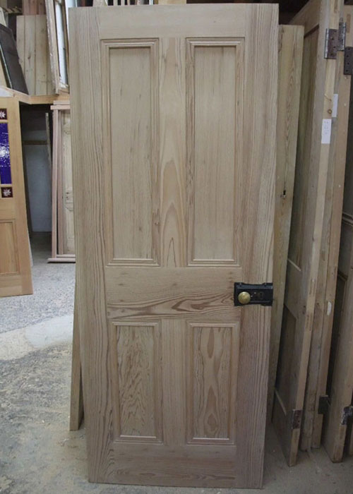 Solid 4 Panel Interior Pitch Pine Door Stained Glass Doors