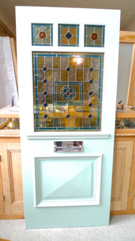 Edwardian Style Three Over One Panel Stained Glass Front Door