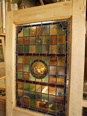  Single panel stained glass internal door with hand painted stained glass