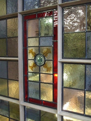 Vestibule door with hand painted stained glass panels