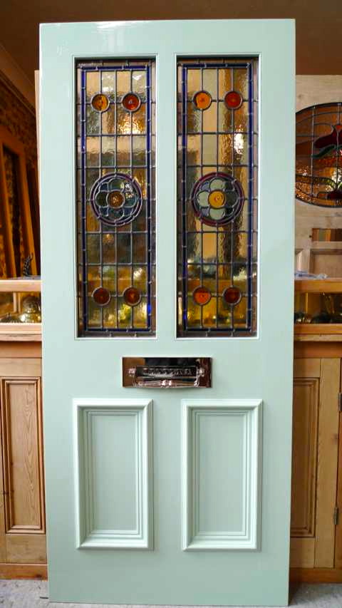 Sage Green Victorian Door With Stained Glass Cotswood Doors | vlr.eng.br